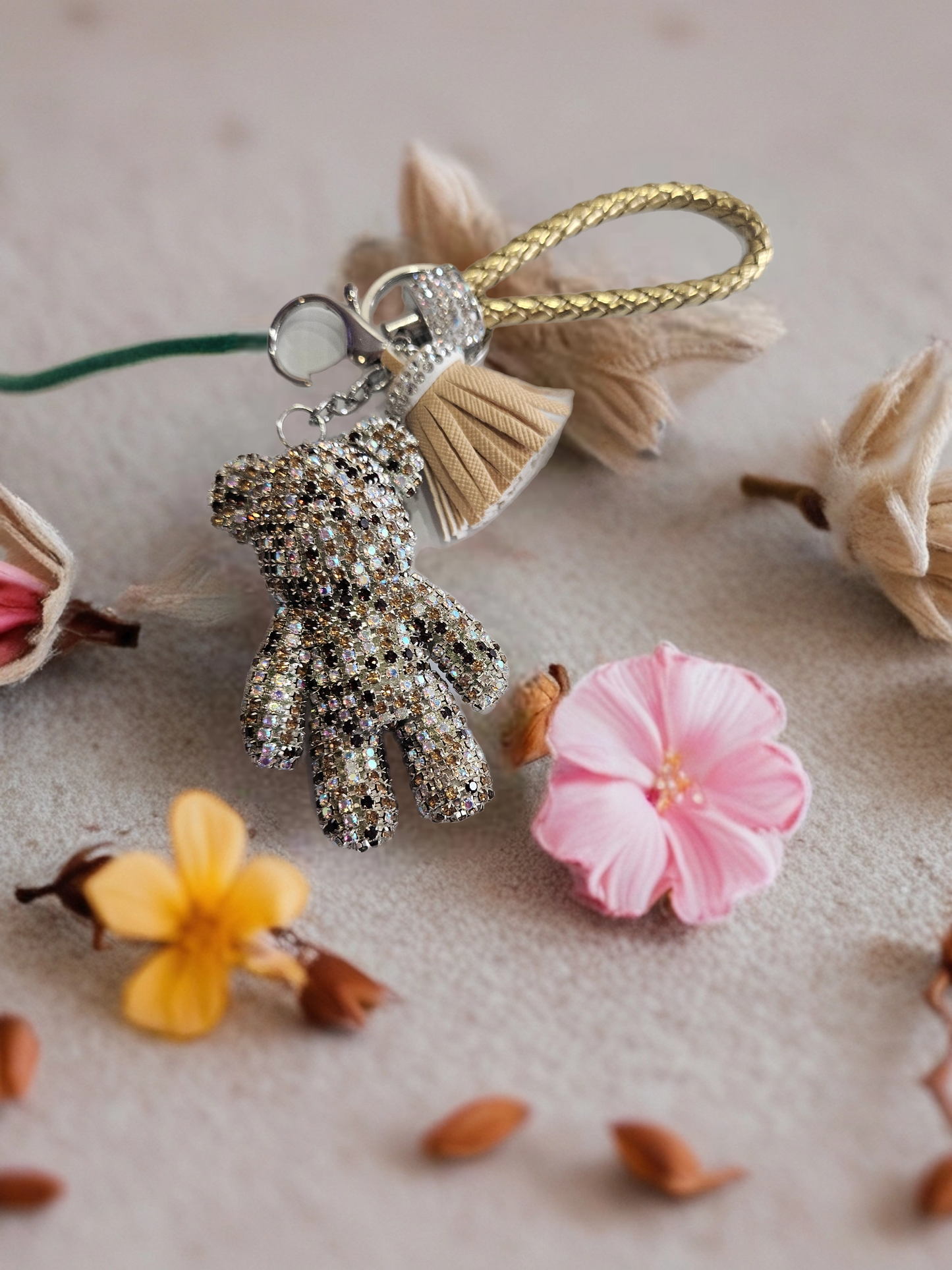Muilt Color Rhinestone Bear Keychain