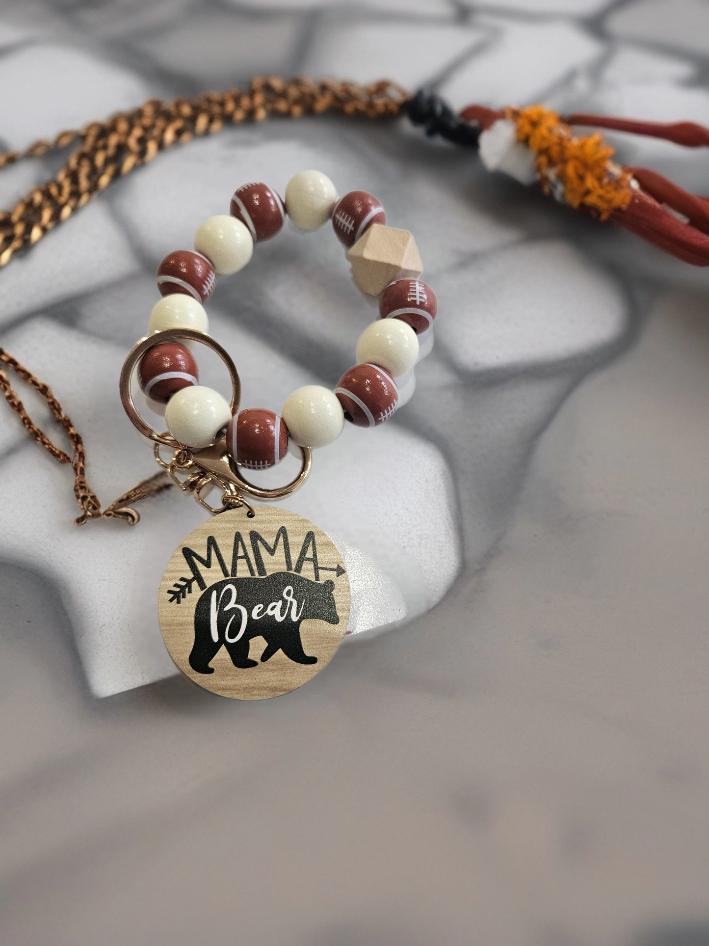 Mama Bear Football Keychain