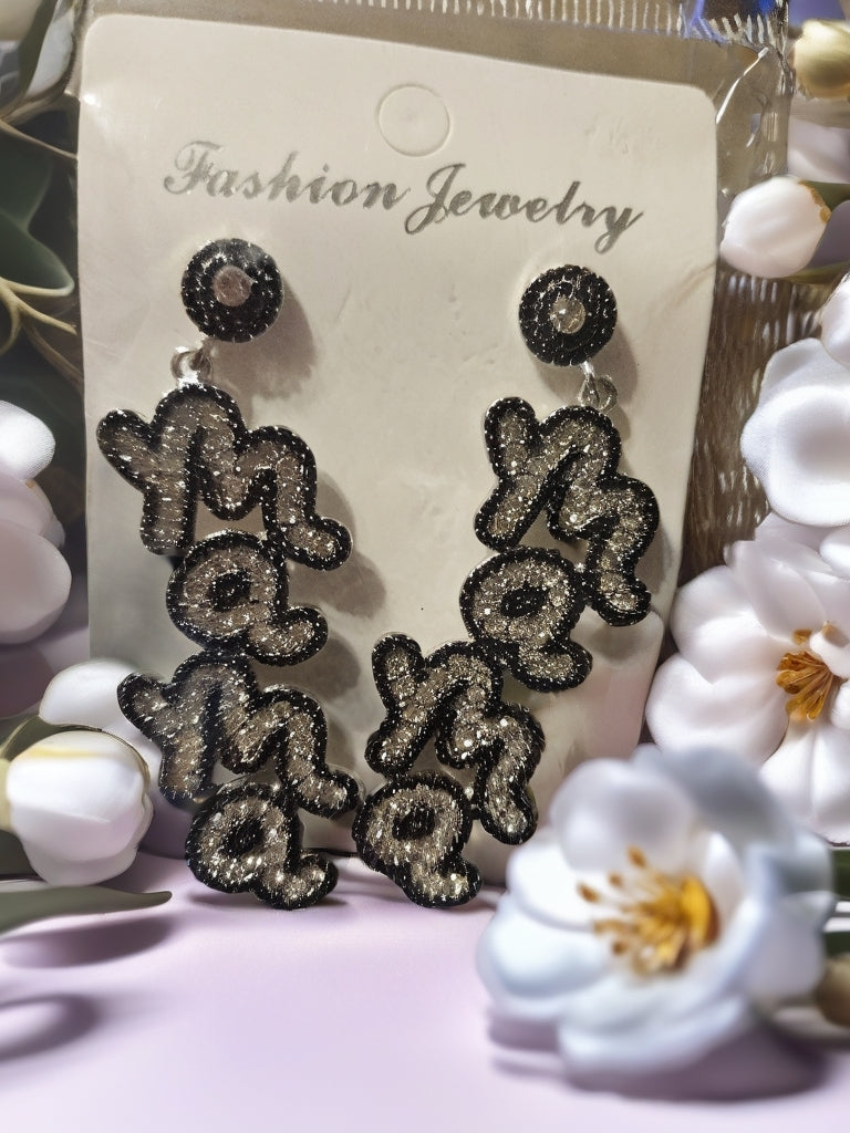 Mama Black and Silver Earrings